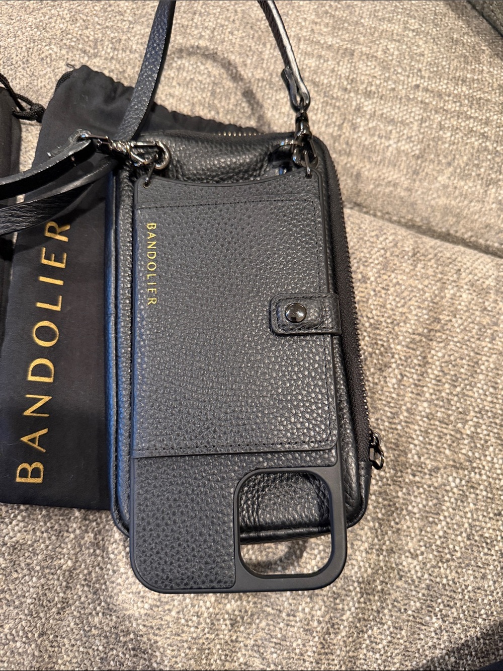 Bandolier Mila MagSafe Black Pebbled Leather Crossbody with Expanded Zip Pouch - Picture 7 of 8